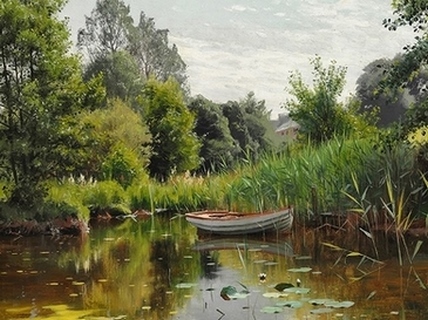 3AA5232-Peder-Mork-Monsted-A-forest-lake-with-a-rowboat
