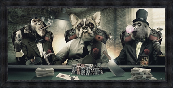 Tableau pvc encadré ANIMAUX Poker 40X90